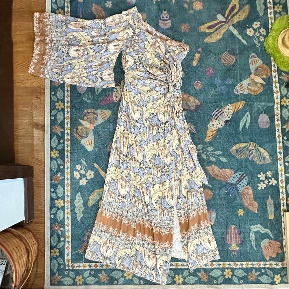 Free People Sky Green Combo Pardon My French Floral Maxi Dress Size M NWT - Picture 3 of 5